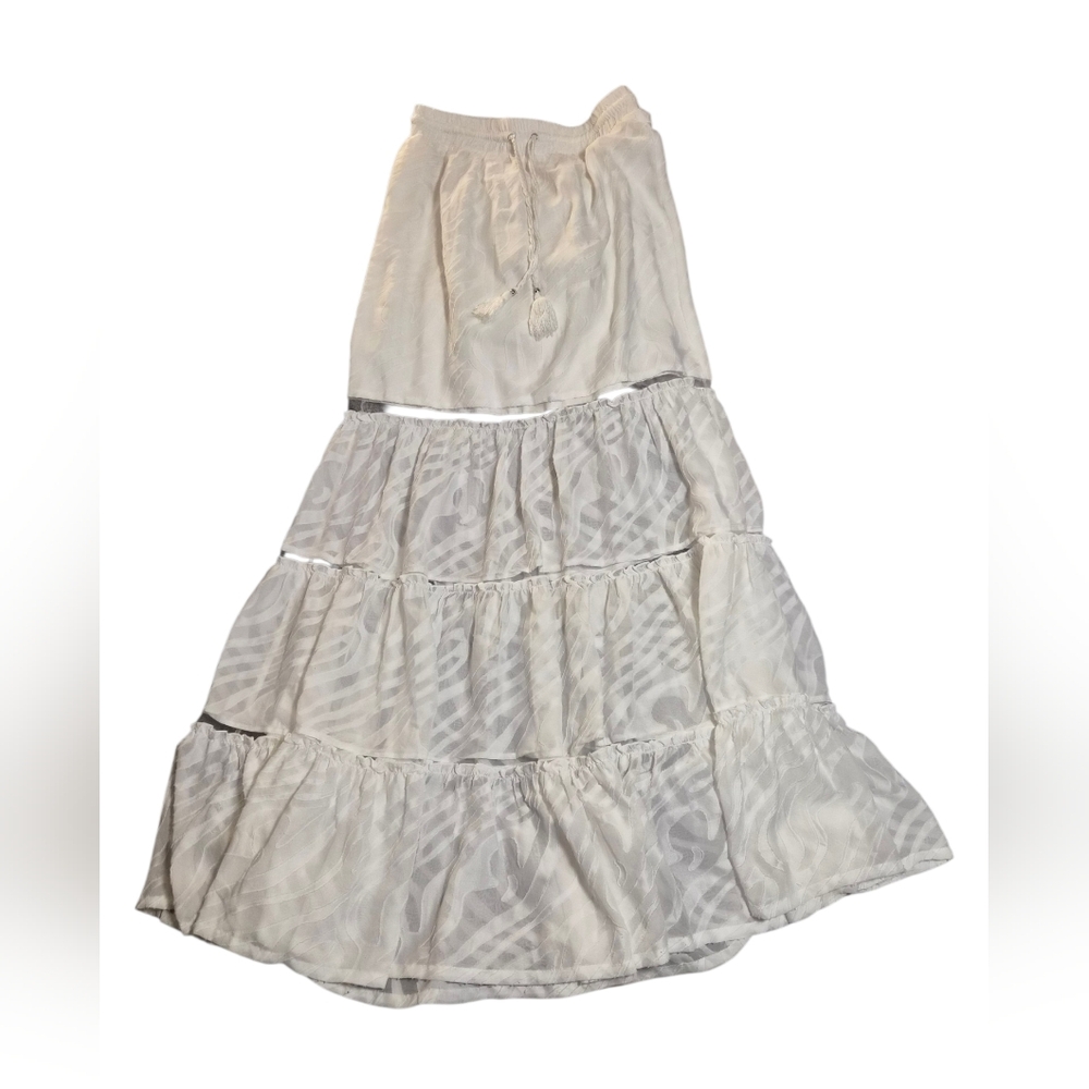 bebe White Maxi Skirted Dress with Tassel Tie